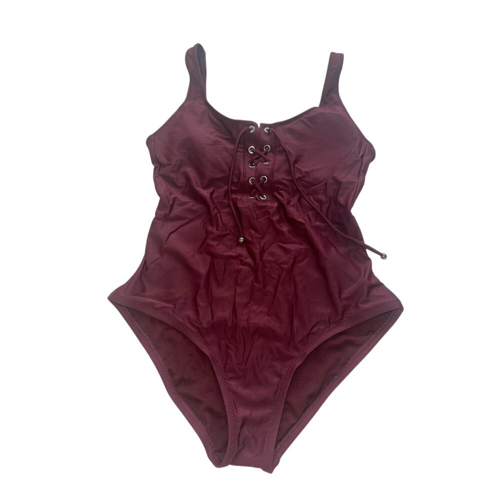 Burgundy Lace-Up One-Piece Swimsuit